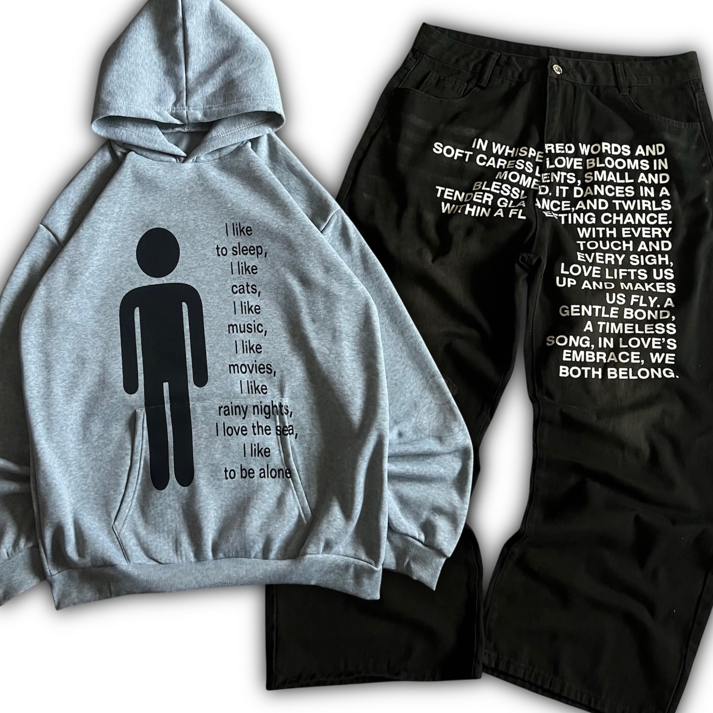Street Fashion American - กางเกงยีนส์ลายอเมริกัน Y2K เสื้อฮู้ดดี้ผู้ชาย ชุดสตรีทแวร์สไตล์โกธิค ฮาราจูกุ ฮิปฮอป