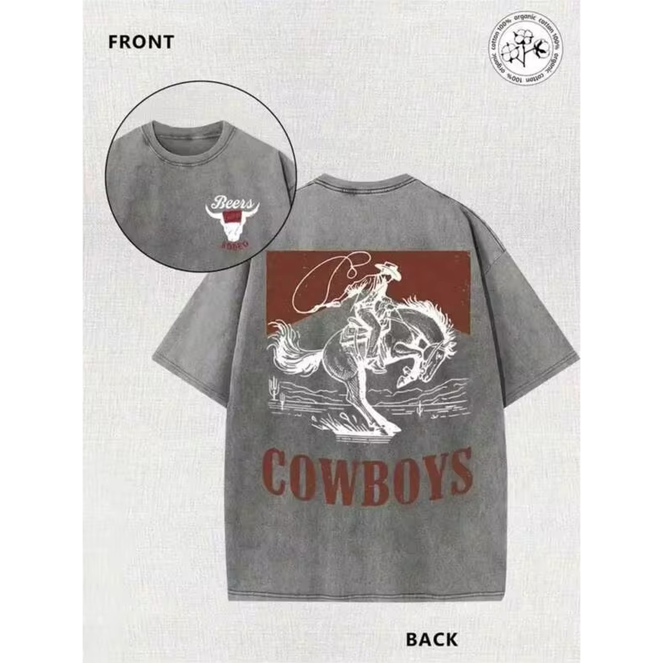 Italy Fashion Street - เสื้อเชิ้ตพิมพ์ลายคาวบอยตะวันตกสำหรับผู้ชาย ฤดูร้อน 2026 ผ้าฝ้ายวินเทจซักแล้ว สไตล์ลำลองแบบสตรีท แฟชั่นเสื้อยืดสำหรับวันหยุด