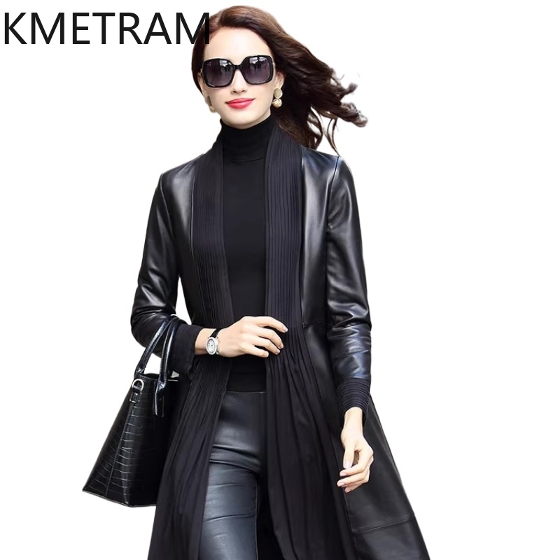Street Fashion Fall 2025 - เสื้อแจ็คเก็ตหนังแกะแท้ 100% สำหรับผู้หญิง คุณภาพสูง สีดำ เสื้อโค้ทผู้หญิง