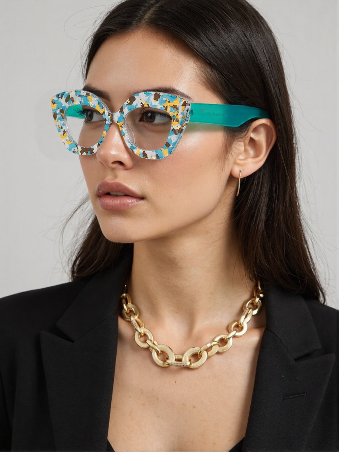 Street Fashion Photography - แว่นตาทรงแคทอายกรอบใหญ่ ลายดอกไม้ ดีไซน์หรูหรา สำหรับผู้หญิง กรอบโลหะ ป้องกันแสงสีฟ้า