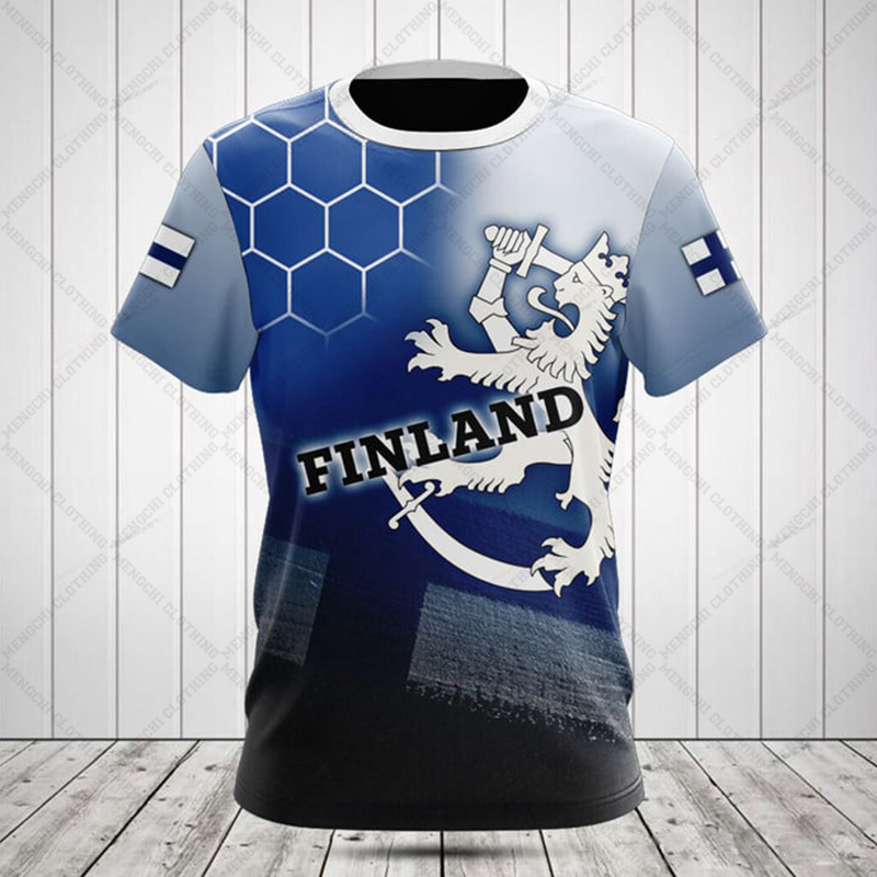 Street Fashion Jersey - เสื้อยืดกราฟิกธงชาติฟินแลนด์ลำลองสำหรับฤดูร้อน ไม่ซีดจาง แฟชั่นสตรีทแวร์ผู้ชาย ทรงหลวม เท่ห์ เสื้อเจอร์ซีย์คอกลมแบบสวม
