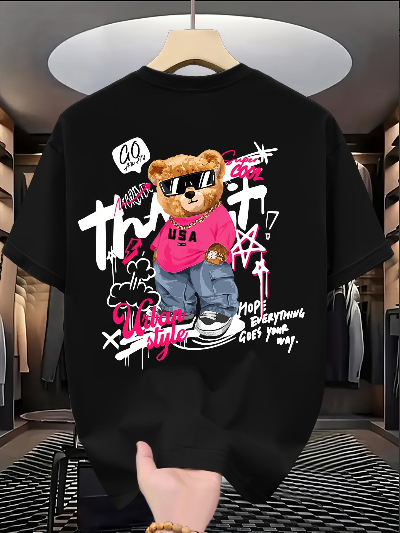 Italy Fashion Street - เสื้อยืดแฟชั่นลายหมีน่ารักขายดีสำหรับผู้ชาย ใส่ได้ทุกวัน ฤดูร้อน ออกกำลังกายกลางแจ้ง สไตล์ลำลอง สตรีท