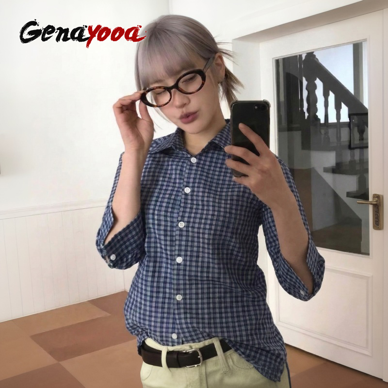 Street Fashion In Japan - Genayooa Y2kลายสก๊อตเสื้อผู้หญิงสามเสื้อลําลองญี่ปุ่น 2000s Grunge Tops Streetwearเสื้อฤดูร้อนเกาหลีสไตล์