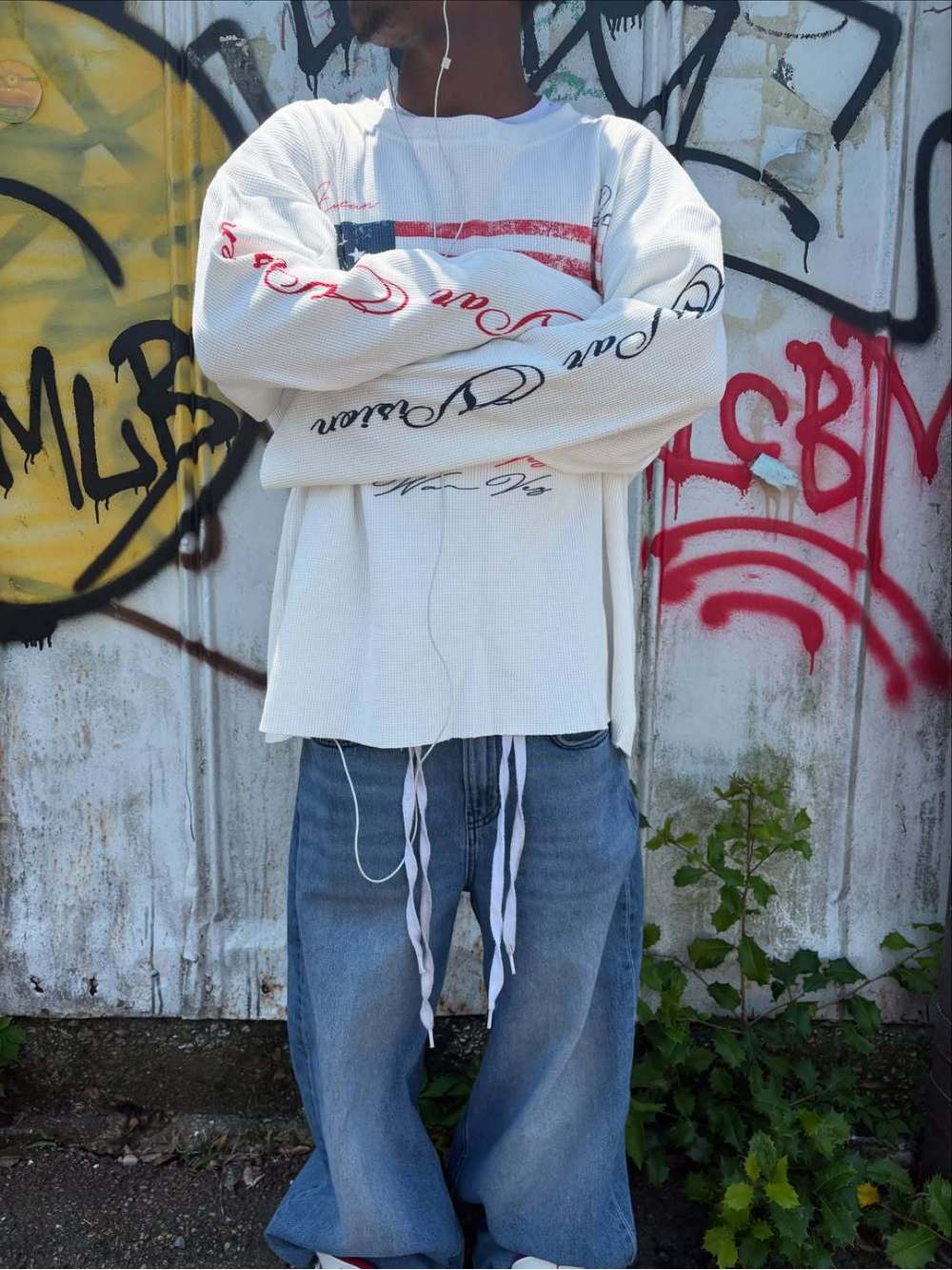 Street Fashion American - เสื้อแขนยาวสไตล์วอฟเฟิลพิมพ์ลายธงชาติอเมริกัน Y2K แนวเรโทร แฟชั่นสตรีทเทรนดี้ ใส่ได้หลากหลาย สำหรับฤดูใบไม้ร่วงปี