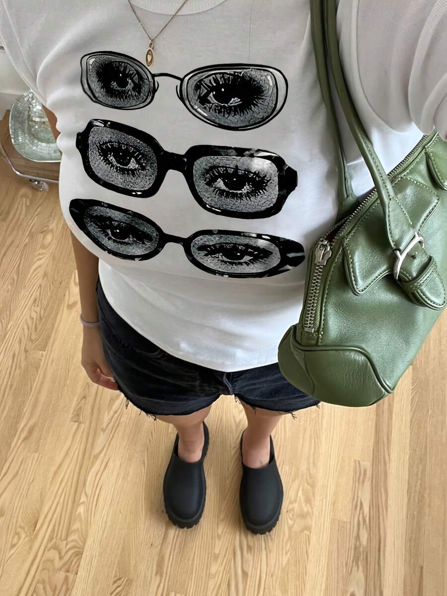 Italy Fashion Street - เสื้อยืดโอเวอร์ไซส์ผู้หญิง คอลเลคชั่นฤดูใบไม้ผลิ/ฤดูร้อน ปี 2026 ผ้าฝ้าย พิมพ์ลายกราฟิก