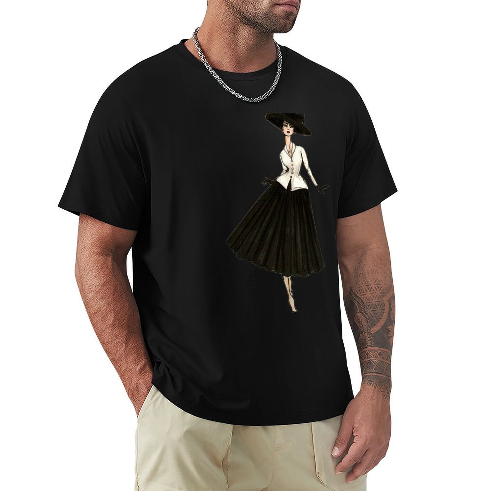 Street Fashion In Paris - เสื้อยืดลายภาพประกอบแฟชั่นสไตล์วินเทจปารีส ลุคใหม่ ไซส์ใหญ่ สไตล์สตรีท
