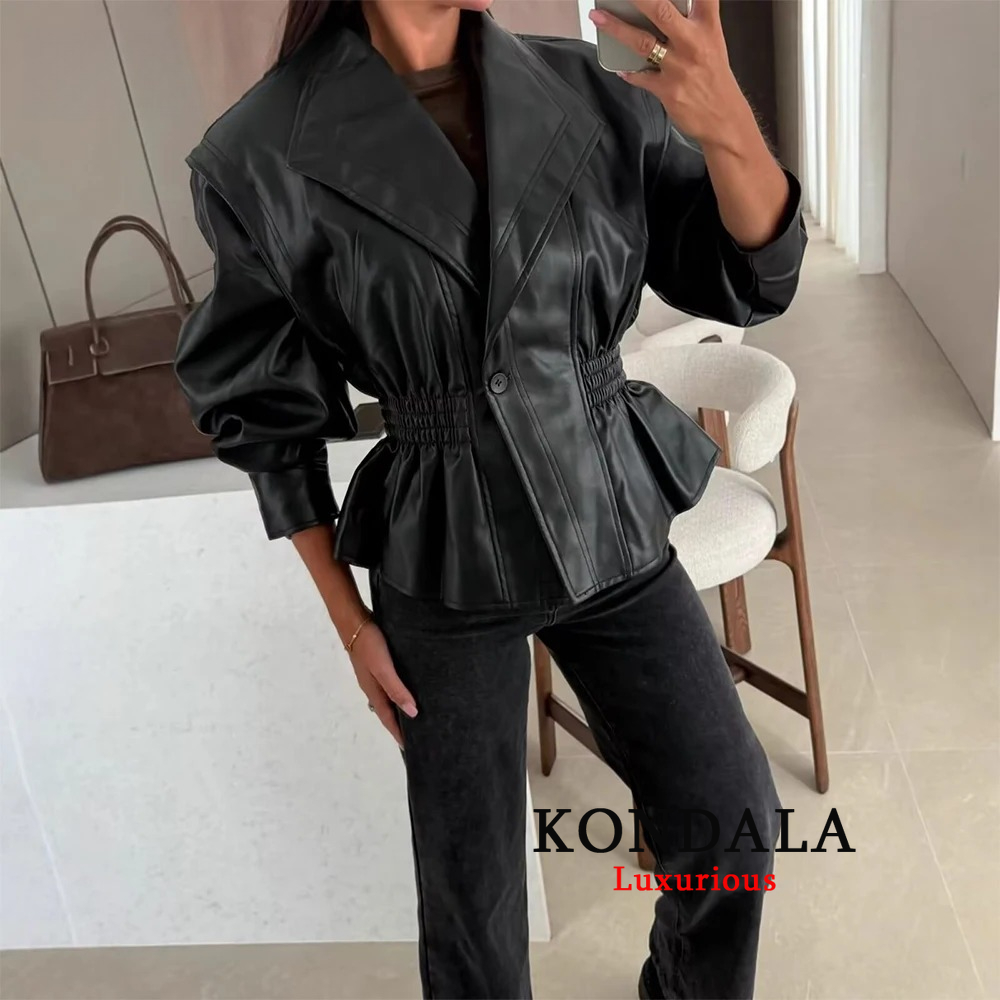Street Fashion Fall 2025 - เสื้อแจ็คเก็ตหนัง PU ทรงหลวมสไตล์วินเทจ แบรนด์ KONDALA Chic