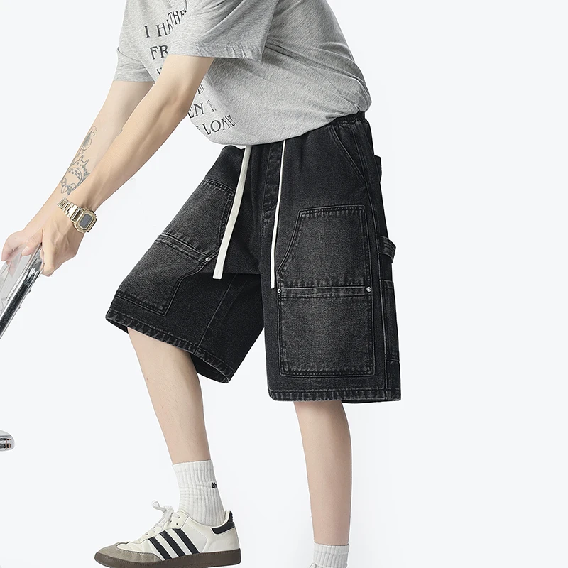 Street Fashion American - อเมริกันแฟชั่น Street Workwear กางเกงยีนส์กางเกงขาสั้นฤดูร้อนบางหลวมสบายๆห้ากางเกง Harajuku สไตล์
