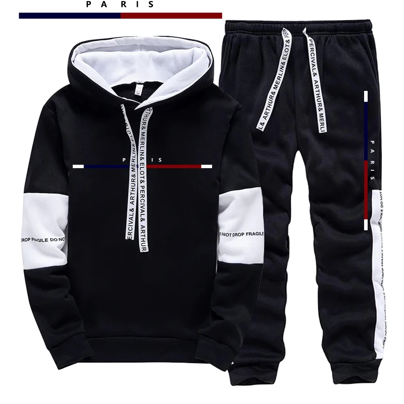 Street Fashion In Paris - ชุดแฟชั่นพารีสสำหรับผู้ชาย/เสื้อฮู้ด/กางเกง ชุดลำลองสำหรับฤดูใบไม้ร่วง ชุดกีฬาใส่วิ่งจ๊อกกิ้ง สไตล์สตรีทแฟชั่นเมือง ชุดเสื้อสเวตเตอร์และกางเกงขายาว