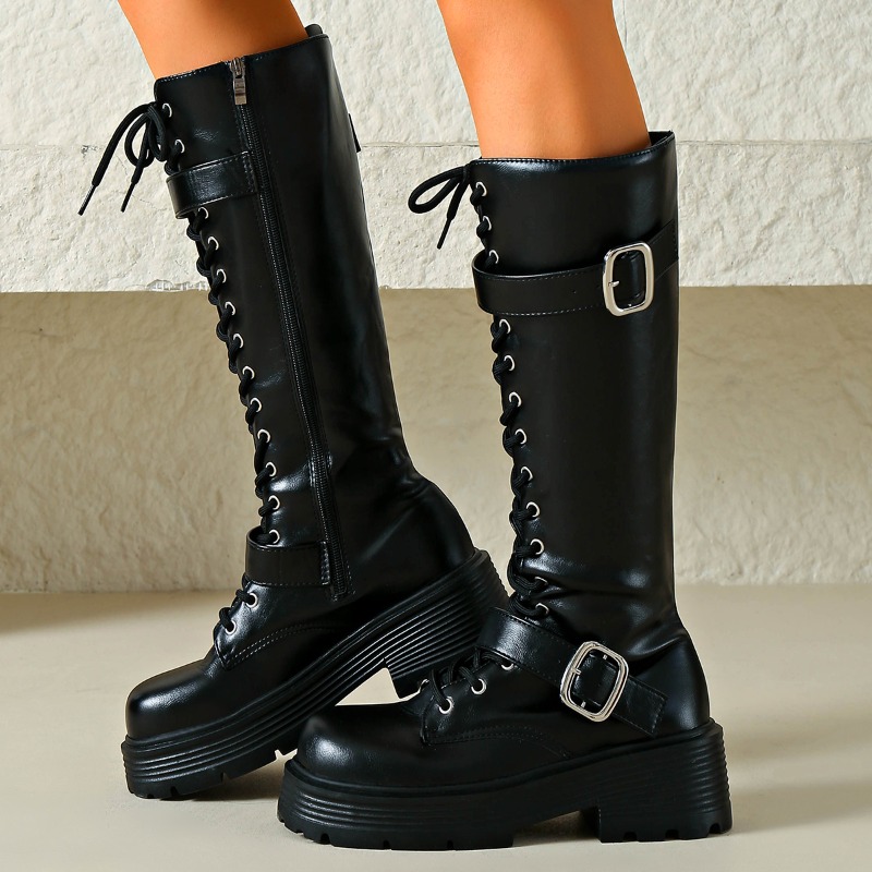 รองเท้าบูทหุ้มข้อผู้หญิงแบบพื้ - Street Fashion Punk บทวิจารณ์และราคา
