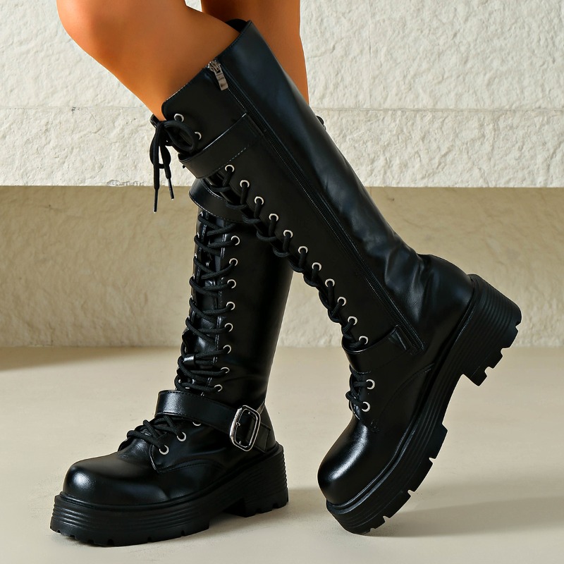 รองเท้าบูทหุ้มข้อผู้หญิงแบบพื้ - Street Fashion Punk บทวิจารณ์และราคา