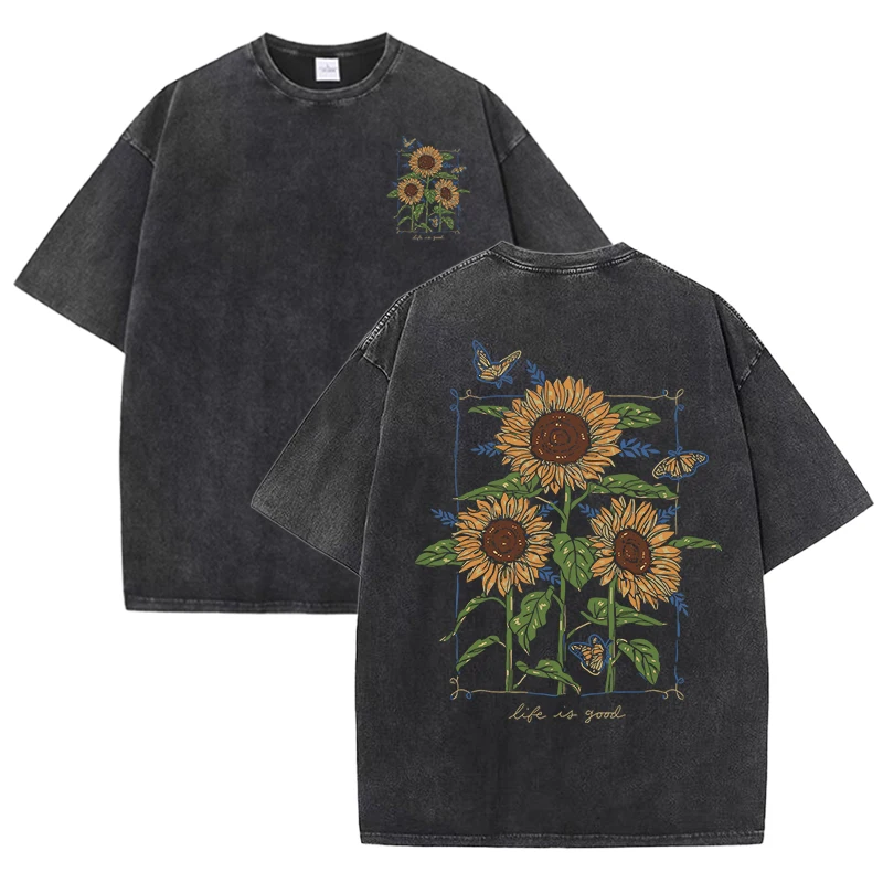 เสื้อยืดลายดอกทานตะวัน ผ้าฝ้าย - Street Fashion Shanghai บทวิจารณ์และราคา