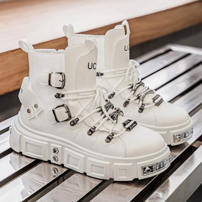 รองเท้าผ้าใบหุ้มข้อสูงสีดำแบบห - Street Fashion Punk บทวิจารณ์และราคา