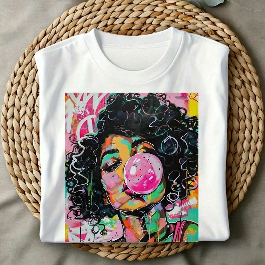 เสื้อยืดพิมพ์ลายสาวผมหยิกสไตล์ - Italy Fashion Street บทวิจารณ์และราคา