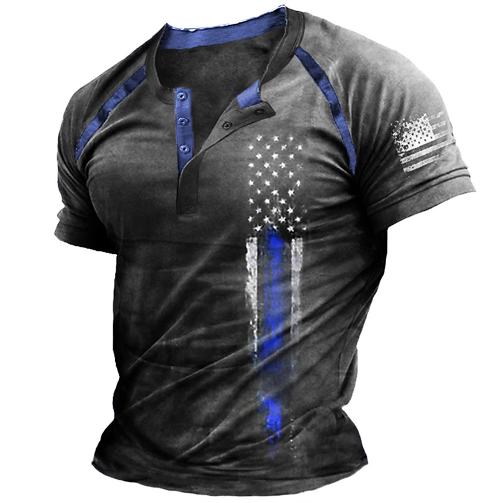 เสื้อเชิ้ตเฮนรี่พิมพ์ลายธงชาติ - Street Fashion American บทวิจารณ์และราคา