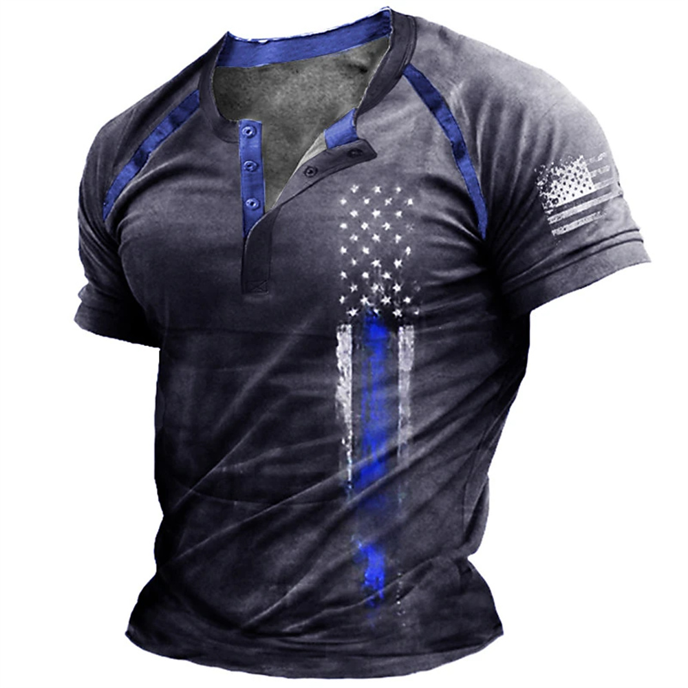 เสื้อเชิ้ตเฮนรี่พิมพ์ลายธงชาติ - Street Fashion American บทวิจารณ์และราคา