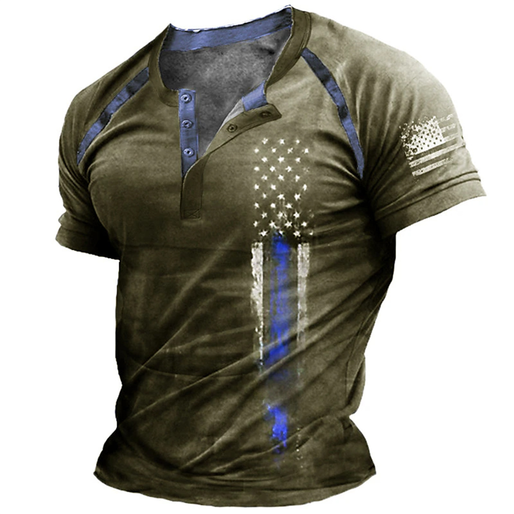 เสื้อเชิ้ตเฮนรี่พิมพ์ลายธงชาติ - Street Fashion American บทวิจารณ์และราคา