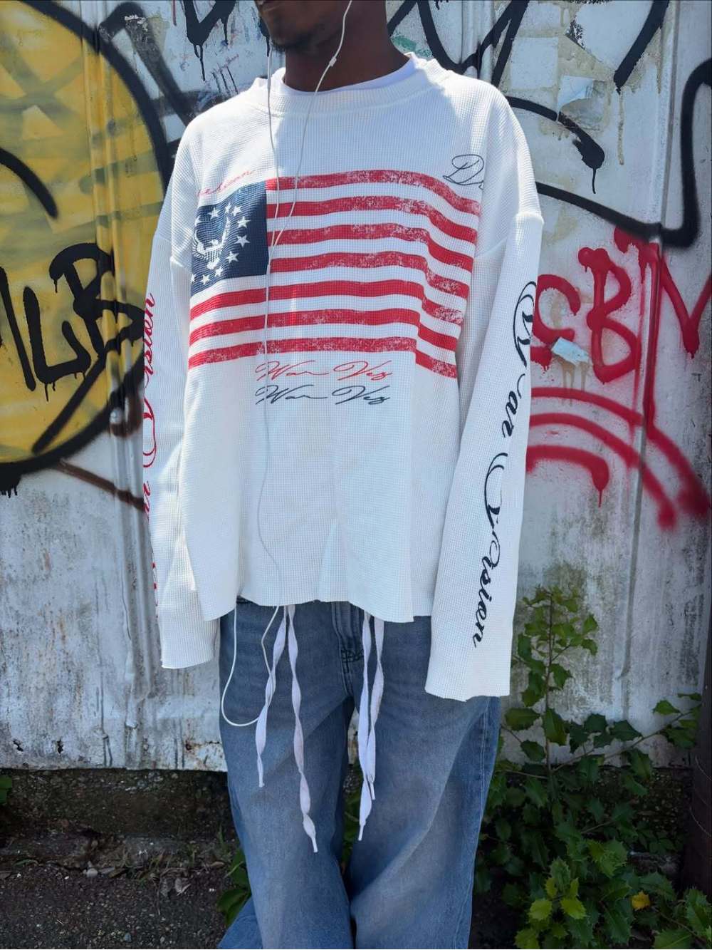 เสื้อแขนยาวสไตล์วอฟเฟิลพิมพ์ลา - Street Fashion American บทวิจารณ์และราคา