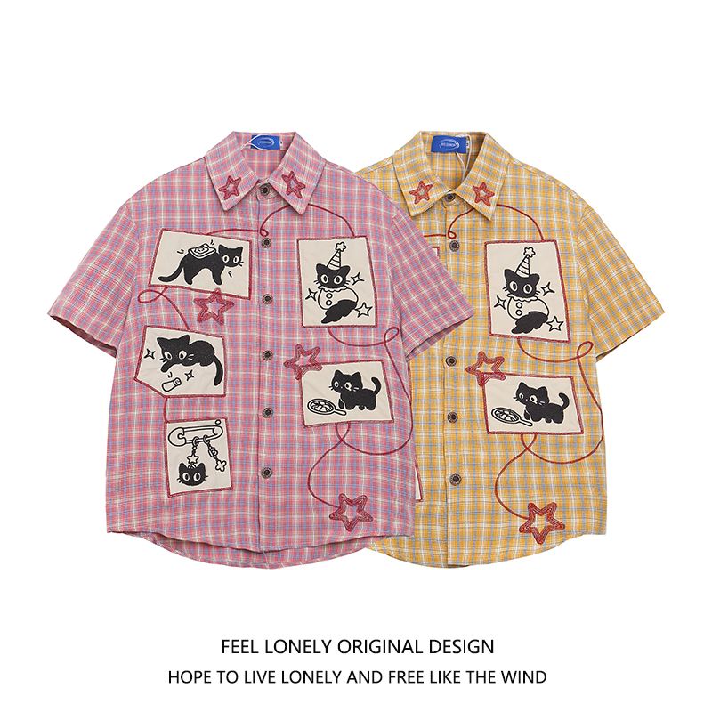 เสื้อเชิ้ตลายสก็อตแขนสั้นสไตล์ - Street Fashion American บทวิจารณ์และราคา
