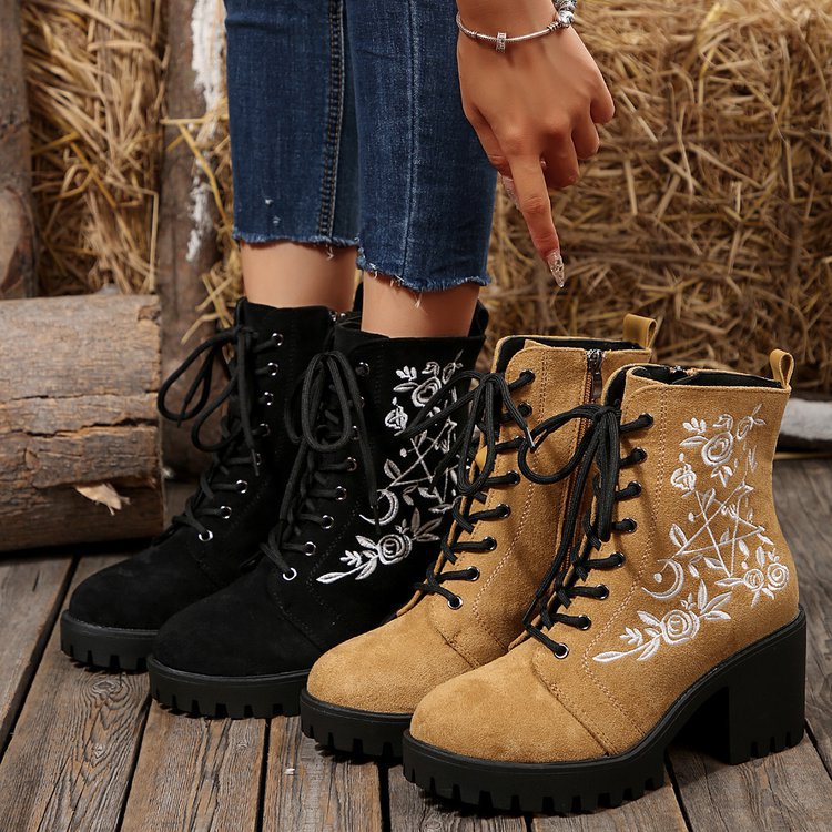 รองเท้าบูทแพลตฟอร์มดอกไม้แบบให - Street Fashion Punk บทวิจารณ์และราคา