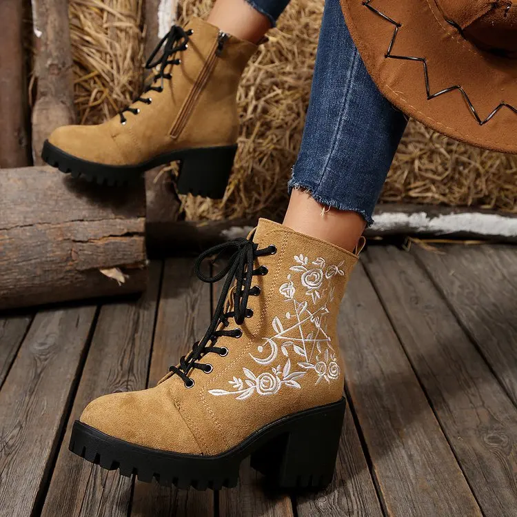 รองเท้าบูทแพลตฟอร์มดอกไม้แบบให - Street Fashion Punk บทวิจารณ์และราคา