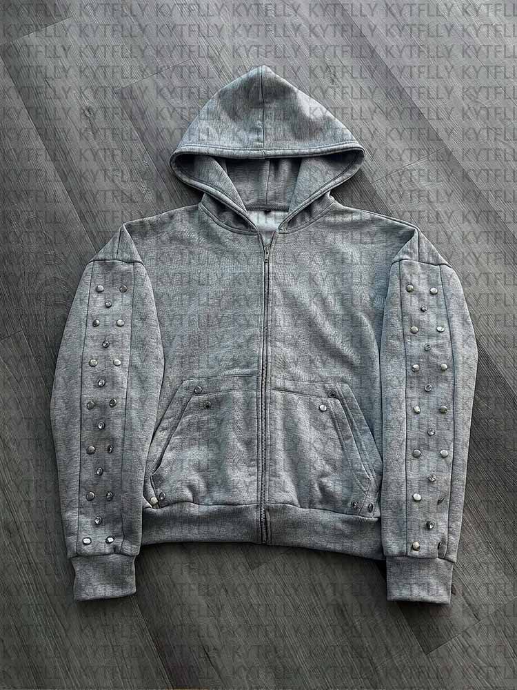 เสื้อฮู้ดซิปประดับคริสตัลสีเทา - Street Fashion Fall 2025 บทวิจารณ์และราคา