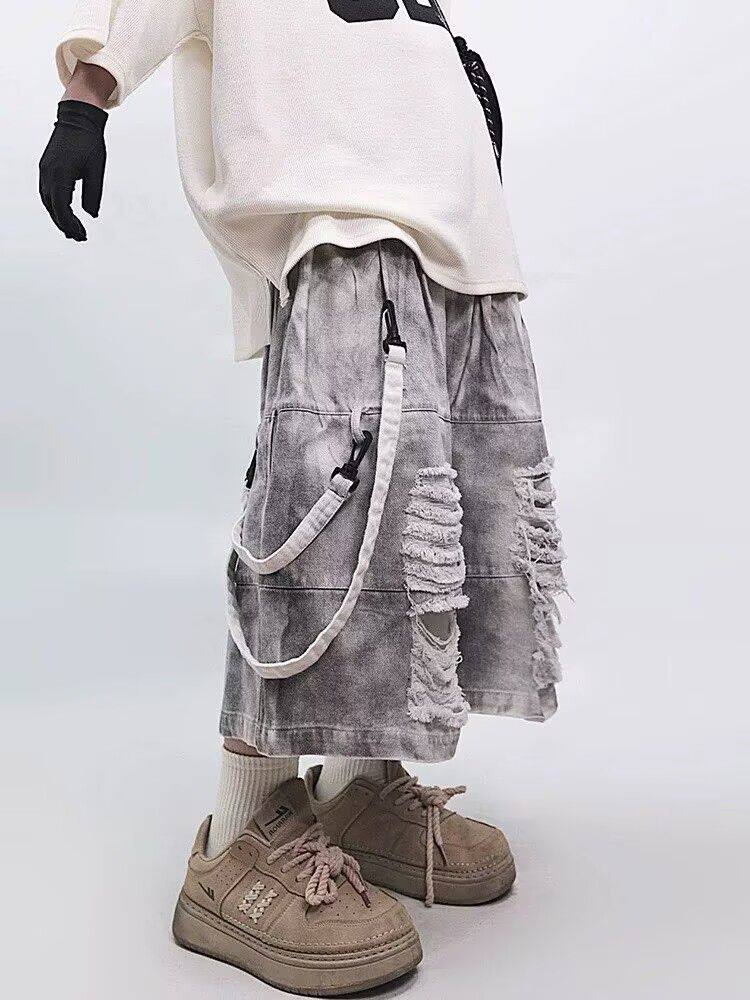 กางเกงยีนส์ขาดสไตล์เรโทรฮิปฮอป - Street Fashion American บทวิจารณ์และราคา