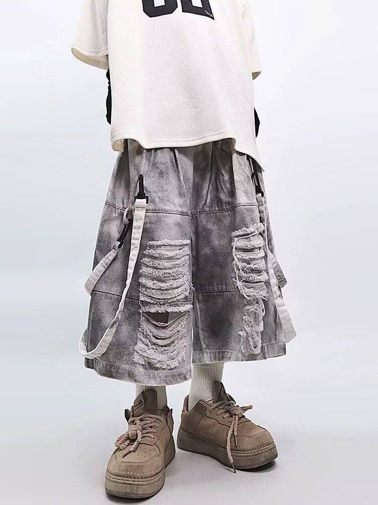 กางเกงยีนส์ขาดสไตล์เรโทรฮิปฮอป - Street Fashion American บทวิจารณ์และราคา