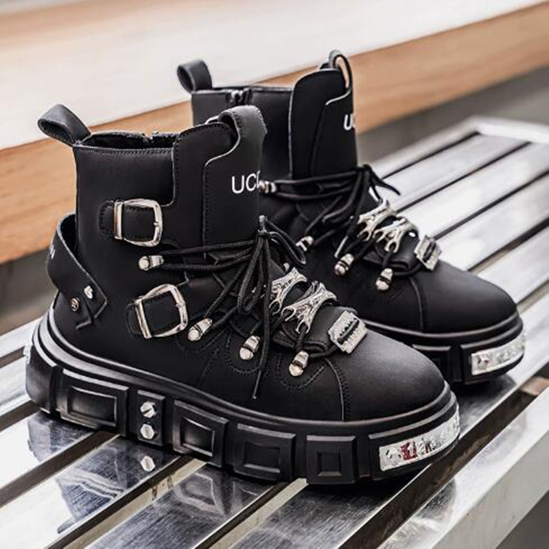 รองเท้าผ้าใบหุ้มข้อสูงสีดำสไตล - Street Fashion Punk บทวิจารณ์และราคา