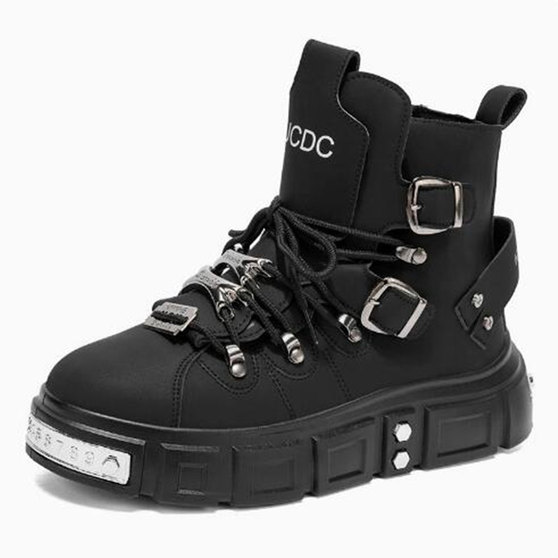 รองเท้าผ้าใบหุ้มข้อสูงสีดำสไตล - Street Fashion Punk บทวิจารณ์และราคา