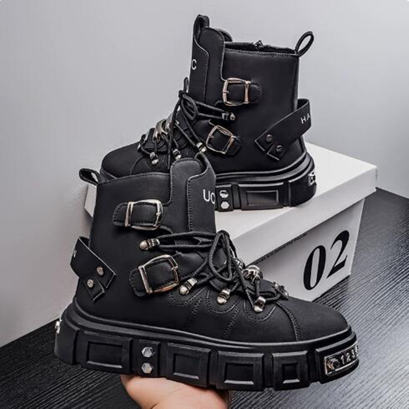 รองเท้าผ้าใบหุ้มข้อสูงสีดำสไตล - Street Fashion Punk บทวิจารณ์และราคา